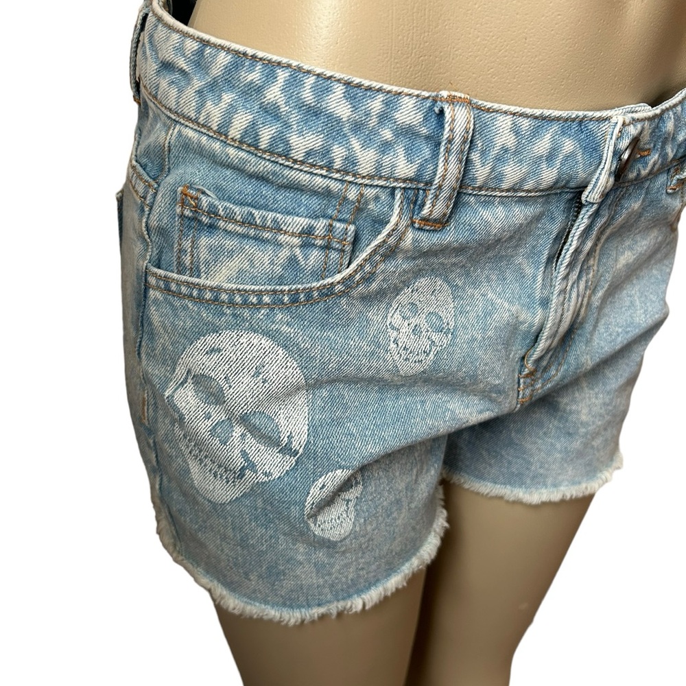 Tinsel denim shorts NEW women’s size 30 skulls y2k grunge blue distressed boho - Picture 7 of 16